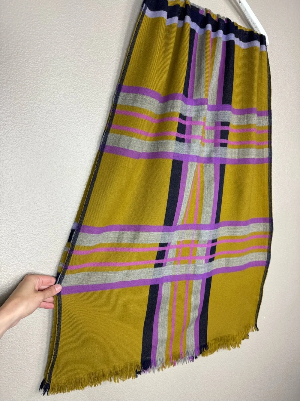 INOUITOOSH PARIS 100% Wool Plaid Art To Wear Designer Scarf F